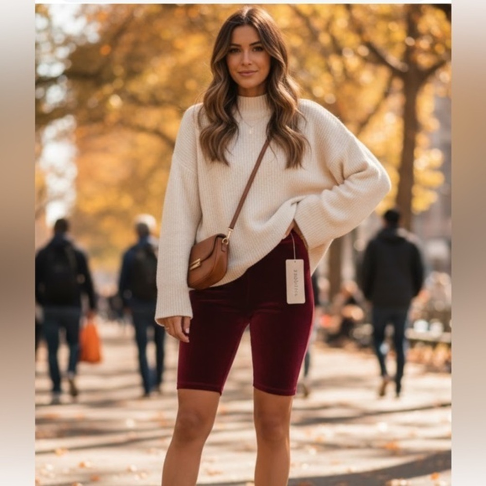 NWT FABLETICS  Burgundy Velvet Bike Shorts. SIZE  XL